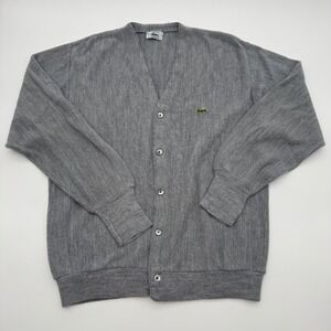 VTG Lacoste Gray Grandpa Core Cardigan Sweater Mens Sz Large Preppy USA Izod
